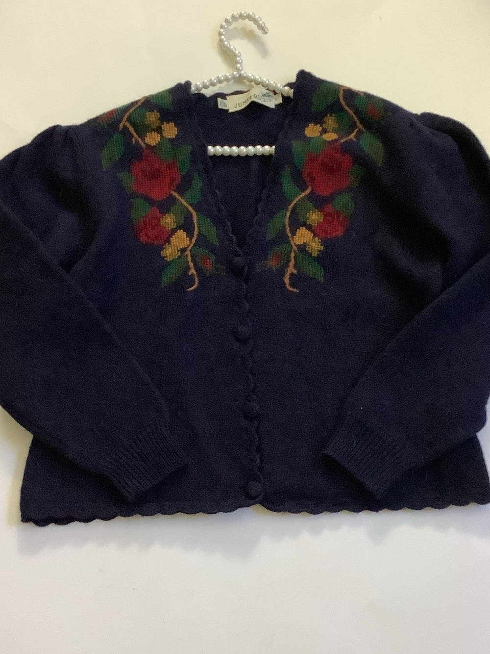 Navy Floral Embroidered Women's Cardigan Sweater